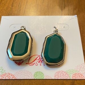 Premier Designs Teal Gemstone Drop Earrings with Gold Frame